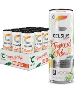 CELSIUS Sparkling Tropical Vibe. Functional Essential Energy Drink 12 Fl Oz (Pack of 12) : Grocery & Gourmet Food
