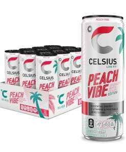 CELSIUS PEACH VIBE Sparkling White Peach. Sugar Free Energy Drink. 12 Fl Oz (Pack of 12) : Grocery & Gourmet Food
